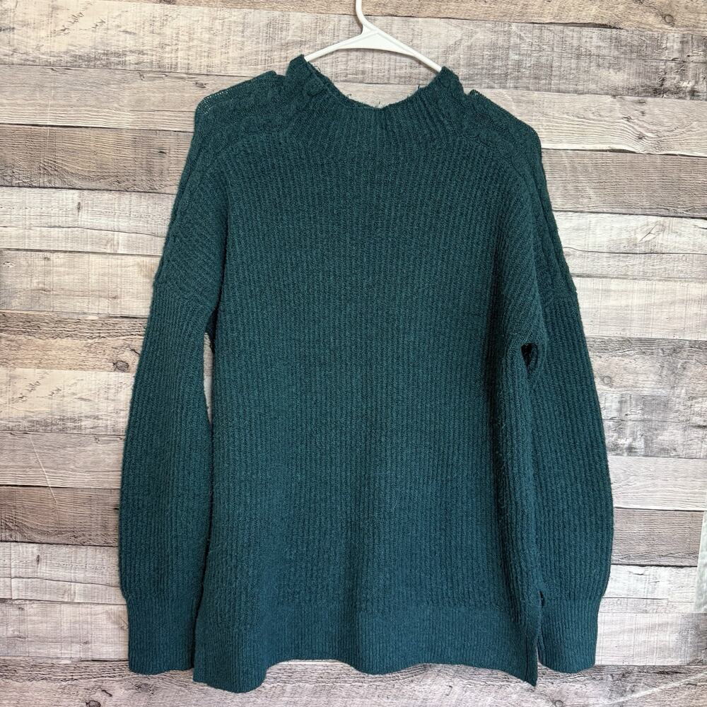 Vineyard Vines Mock Neck Cable Shoulder Long Sweater Women's Size S Green